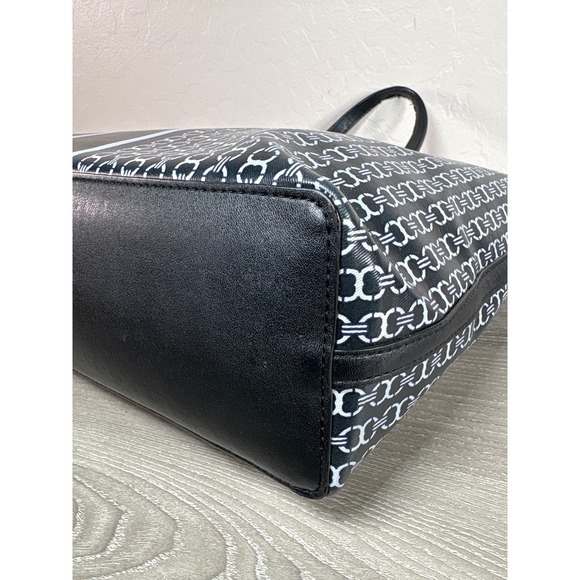 Tory Burch Gemini Link Tote Bag Black White Coated Canvas Leather Zip Top *READ - Picture 5 of 8